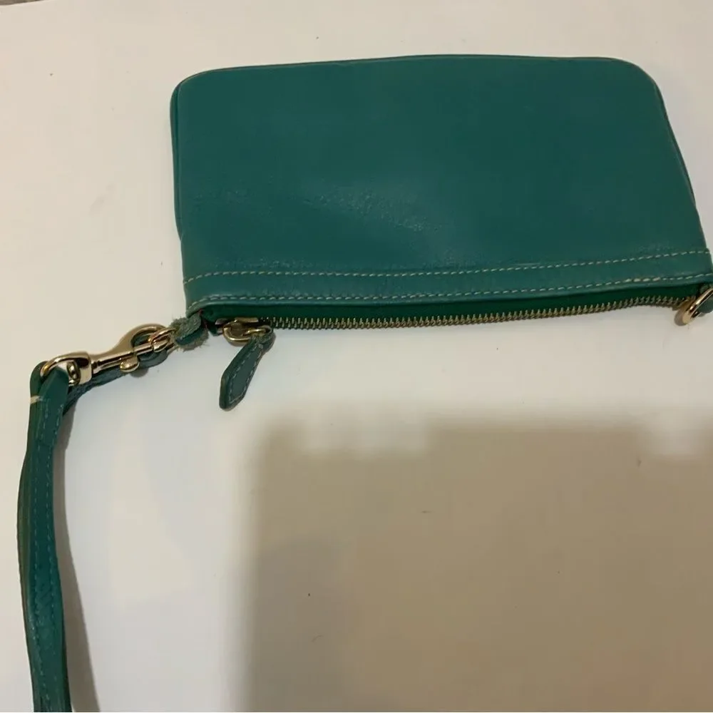 DOONEY & BOURKE TURQUOISE BLUE GREEN MINI WALLET PEBBLED LEATHER WRISTLET